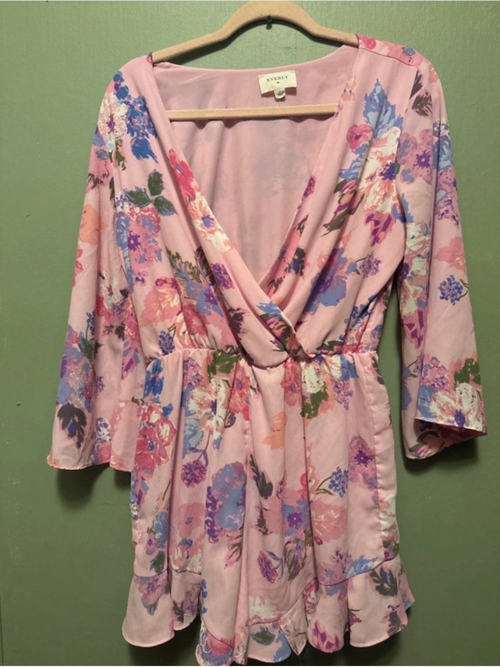 Everly Pastel Pink Floral Wrap Romper